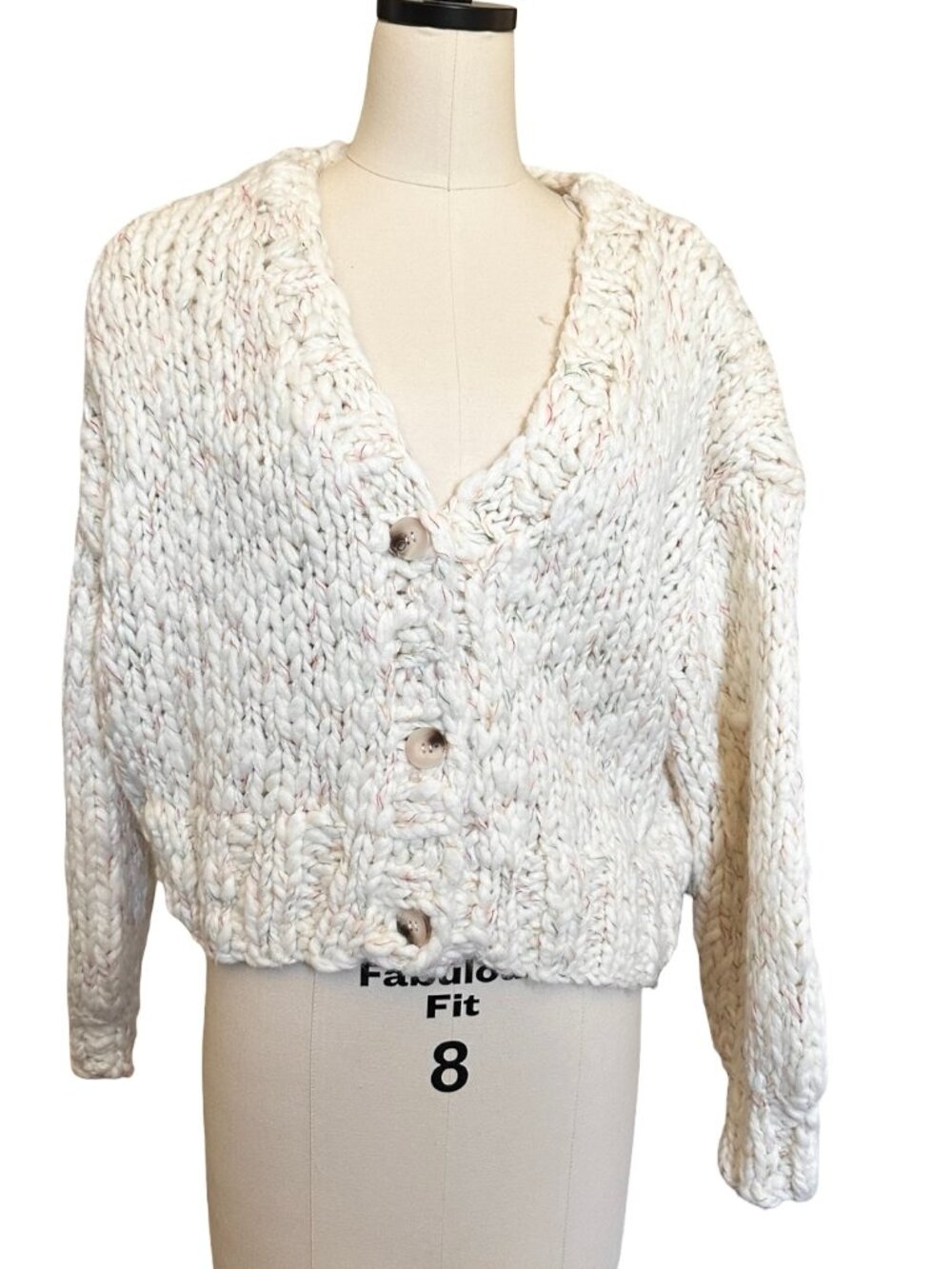 Altar'd State Chunky Knit Cardigan Sweater Oversized Cropped Cream Anthropologie